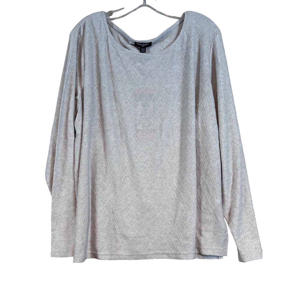 Mario Serrani Gray Textured Diamond Knit Long Sleeve Top XXL NWT Fall Autumn